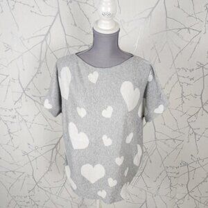 Belle by Belldini Gray Hearts Print Cotton Blend Knit Top